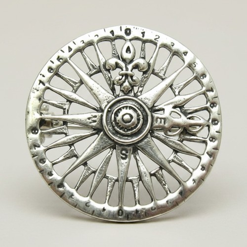 Sterling silver brooch - silver, compass