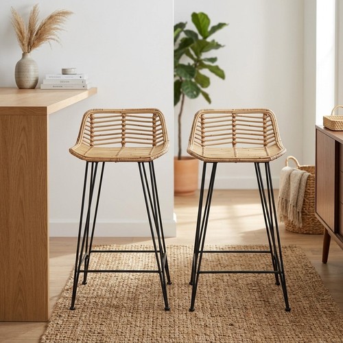 Natural rattan bar stools - 2,