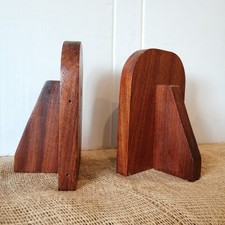 Pair Of Vintage Mid Century Book Ends Solid Wood Teak