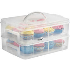 24 Cupcake Muffin Carrier, VonShef Clear 2 Tier Stackable Cake Caddy w/ Handle