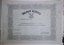 RHODESIAN SELOUS SCOUTS BUSH WARS SELECTION COURSE AWARD CERTIFICATE