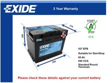 EFB Car Battery EL600 Exide
