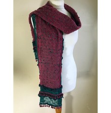 Purple Teal crochet knit Long scarf Lace Bobbles Bohemia