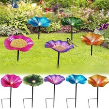 Metal Bird Bath with Stake Wild Bird Feeder Outdoor Garden Decor Feeding Station