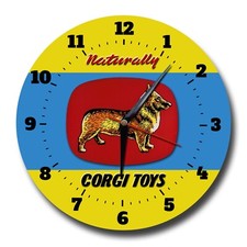 NATURALLY CORGI TOYS 250MM/10" DIAMETER METAL WALL CLOCK.
