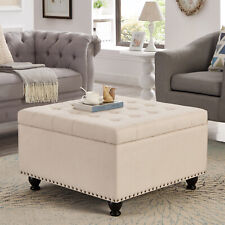 Large Square Upholstered Storage Ottoman Coffee Table for Living Space