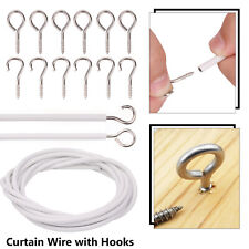 2-25m Net Curtain Wire White Window Voile Cord Cable with Hooks & Eyes