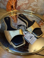 BNWT Zara Flat Crocodile Gold