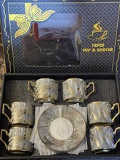 Stunning Turkish Arabic coffe Set Of 6 Cups & 6 Saucer  gold and Silver For Gift
