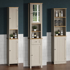 Bathroom Tallboy Cabinet Cupboard Standing Unit Storage Furniture Mirror Grey