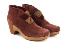 CAMPER Women's Boots UK4 EU37 Burgundy Suede Almond Toe Patch Heel Pull On *