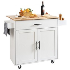 35.4" Kitchen Island Cart Rolling Storage Cabinet Cart with Drawer & Rack