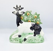 FINE GEORGIAN LEEDS PEARLWARE BLACK & WHITE DEER FIGURE c1800 DUMPFORD MANOR