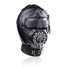 Padded PU Leather Sensory Deprivation Bondage Hood Gimp Mask with Open Mouth Gag
