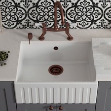 LSC Fluted Butler 595 1.0 Bowl White Ceramic Kitchen Sink with Waste & Overflow