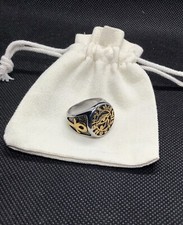 Men’s Egyptian Ankh Eye Of Horus Ring Two Tone Silver Black Gold Signet Ra Gift