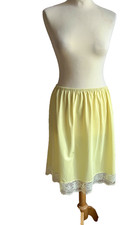 Rare Vtg USA Silky Nylon Lace Half Slip Waist Slip with A Pocket Yellow M L XL
