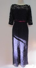 COAST Lace Boned Long Dress Size 14  Womens Purple Lace overlaid pink trim