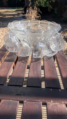 Vintage glass punchbowl set - vintage,