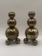 VTG Gusums Bruk Swedish Brass Sphere Candle Stick Holders Large See Description