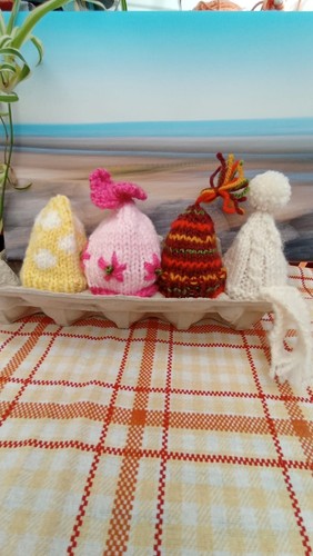 Hand knitted set egg cosy - set,