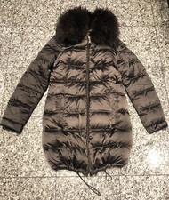 PRADA Brown Nylon Down Eiderdown Raccoon Collar Women’s Winter Jacket Coat