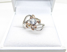 Clogau Gold Silver & 9ct Rose Gold Tree of Life Aquamarine Ring size K 1/2