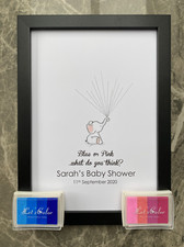 BABY SHOWER GENDER REVEAL FINGERPRINT TREE BLUE OR PINK GAME DECORATION BOY GIRL