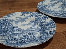 Alfred Meakin Coaching Days  Vintage Blue White Transfer Ware Soup Bowls x 2