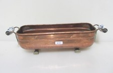 Vintage Copper Trough Tub Old Planter Plant Pot Porcelain Brass Handles Antique