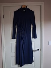 Navy Blue Women's Reiss Roll Neck Jersey Asymmetric  Dress, Size 12, Worn Once