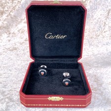 Cartier Cufflinks Diabolo 925 Sterling Silver & Red Gem with Case