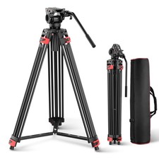 NEEWER 74" Video Tripod with Fluid Head，Metal Heavy Duty Camera Tripod with Dyn