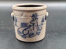 Vintage Rowe Pottery Works Miniature Crock Salt Glaze Stoneware Reindeer 1991