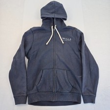 JACK WILLS Hoodie Large Blue Mens Sweatshirt Full Zip Drawstring Graphic Logo