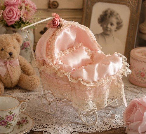 Vintage pink satin lace baby - satin,