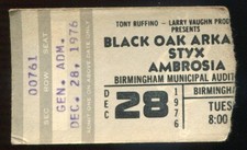 Vintage 1976 Black Oak Arkansas Styx Ambrosia Concert Ticket Stub Birmingham AL