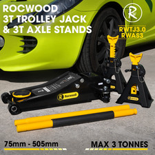 Trolley Jack 3 Ton Tonne Low Profile Hydraulic & Axle Stand Set 3 Ton Car Garage