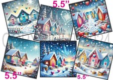 6 XL Card Toppers 5.5" PRETTY CHRISTMAS BEACH HUTS Card Making/Tags FLAT (u6)