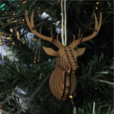 Mini 3D Stag Head - Stag Bauble Slot Together Wooden Desktop & Multiuse Topper