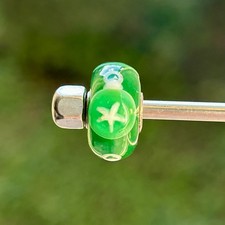 Authentic trollbeads retired glass bead winter Christmas green bauble white star