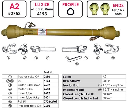 Pto shaft 800mm compact - pto,