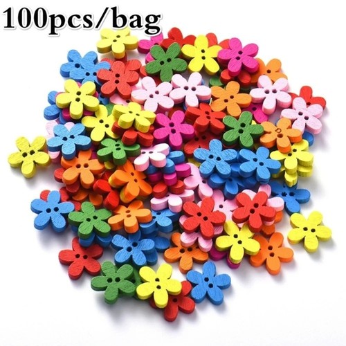 100pcs buttons mixed flower - ,