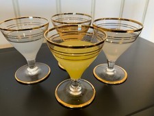 Superb Set of Four Coloured Art Deco Cocktail Glasses (with gold rings)