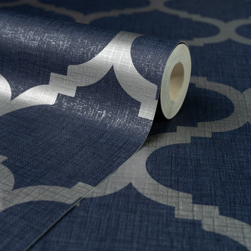 Navy blue wallpaper trellis - blue,