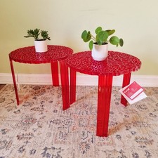 Kartell T-Table Red Round Acrylic Italian Patricia Urquiola Large PRICE FOR ONE 