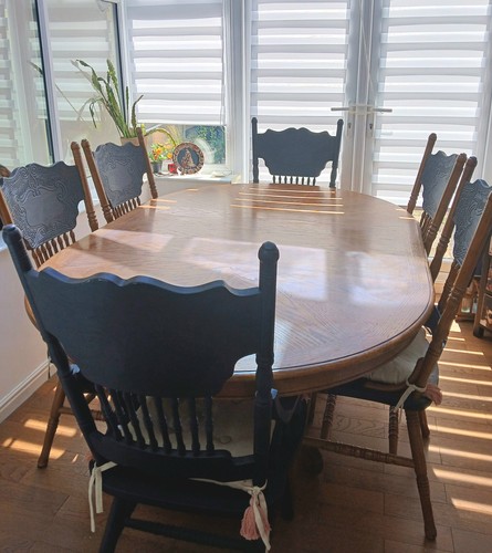 Dining table and six - , chairs