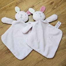 2 F&F Tesco PINK BUNNY RABBIT COMFORTER BLANKIE SOFT TOY DOUDOU Blanket Soother