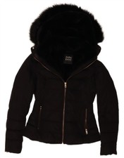 ZARA Womens Hooded Padded Jacket UK 6 XS Black AI03