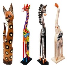 Wooden Animal Ornament Carving Statue Handpainted Large Set 100cm 80cm 60cm